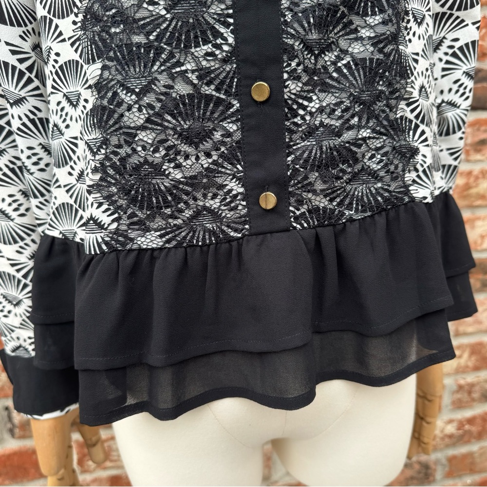 Stylebook black and white lace long sleeve peplum top / S / Excellent condition - Picture 8 of 13